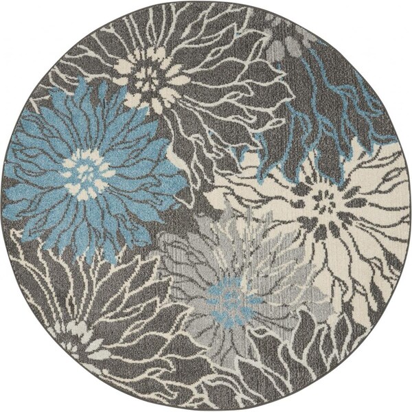 Palacedesigns 4 ft. Round Charcoal & Blue Big Flower Area Rug PA3655225 - main